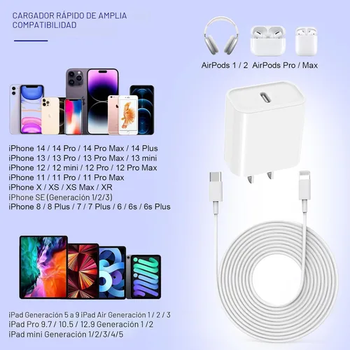 Vista 7 de Cargador rápido de Apple, cargador de iPhone extra largo de 10 pies, adaptador de enchufe de viaje, carga súper rápida de Apple, USB C, bloque
