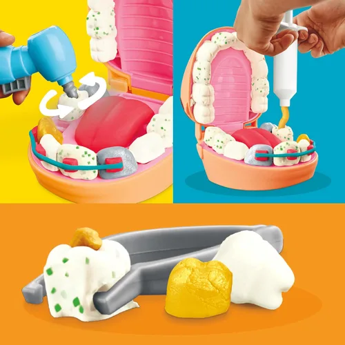 Vista 3 de Play-Doh Drill 'n Fill - Juguete dental para niños de 3 años en adelante con cavidad y compuesto de modelado de color metálico, 10 herramientas, 6