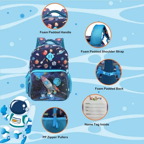 Vista 5 de HAPPYSUNNY Mochila para niños de 15 pulgadas para niñas y niños, mochila escolar para niños de 3 a 5 años, regalo de Navidad, Galaxy 15', Mochilas