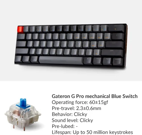 Vista 4 de Keychron Teclado mecánico inalámbrico K12 60% de diseño Bluetooth inalámbricoUSB para Mac con interruptor azul Gateron G Pro azul retroiluminado LED