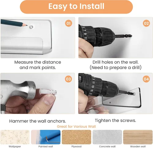 Vista 8 de upsimples Paquete de 2 estantes acrílicos de 23.6 x 5.5 pulgadas para almacenamiento en la pared, estantes flotantes de libros para niños