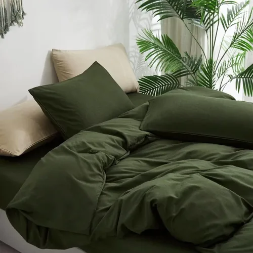 Vista 5 de Wellboo Juego de edredón de color verde oscuro, tamaño individual, color verde oliva, bohemio, ropa de cama de algodón para niños y niñas