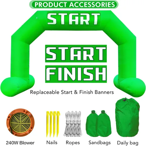 Vista 6 de Arco inflable de 20 pies de línea de acabado verde con potente soplador, arco inflable hexagonal al aire libre para carreras de 5 K, fiesta