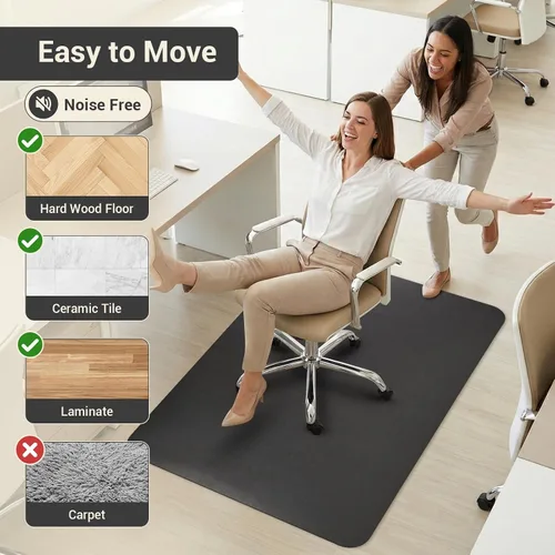 Vista 4 de Tapete para silla rodante de oficina para suelo de madera dura y azulejos, negro, antideslizante, no curvo, tapete para silla debajo del escritorio