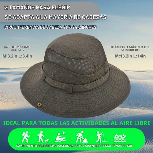 Vista 4 de Sombrero de sol para hombre, bordado de algodón, para verano, protección solar, ala ancha, plegable, estilo safari, boonie Verde militar