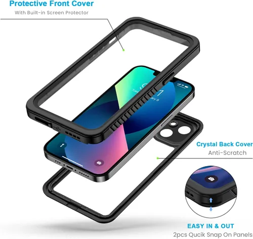 Vista 3 de Lanhiem Funda para iPhone 13, impermeable IP68, a prueba de polvo, a prueba de golpes, con protector de pantalla integrado, carcasa sellada completa