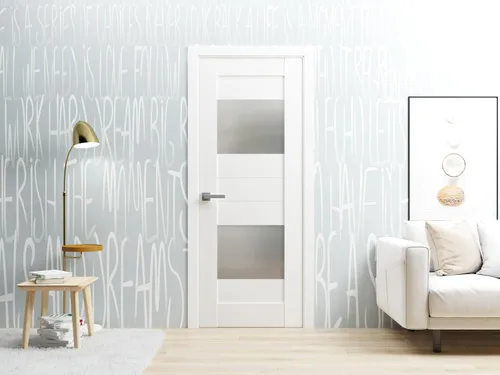 Vista 2 de VDOMDOORS Puerta francesa maciza de vidrio opaco, 2 lites, 18 x 84 pulgadas/Sete 6222 seda blanca/manija de marco de panel regular individual/baño