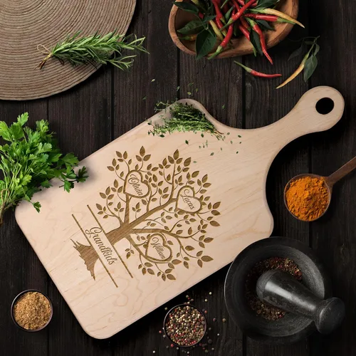 Vista 3 de Tabla de cortar personalizada, tabla de cortar de árbol familiar, tabla de cortar personalizada, tablas de charcutería para nieto, tabla de cortar