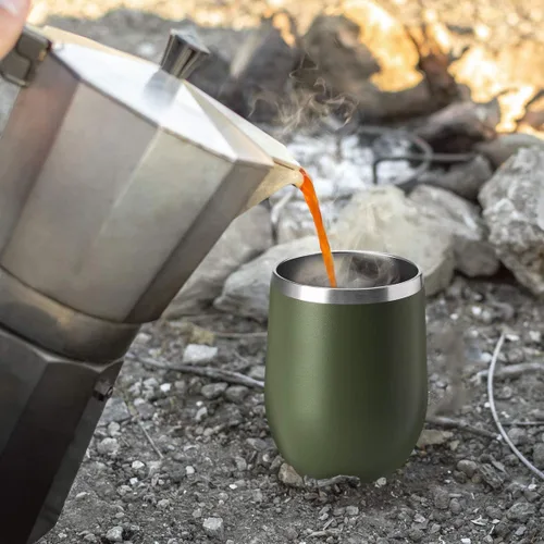 Vista 5 de HASLE OUTFITTERS Vaso de vino de 12 onzas con tapa, copas de vino sin tallo, tazas de viaje al vacío de doble pared, taza de café de acero Acero
