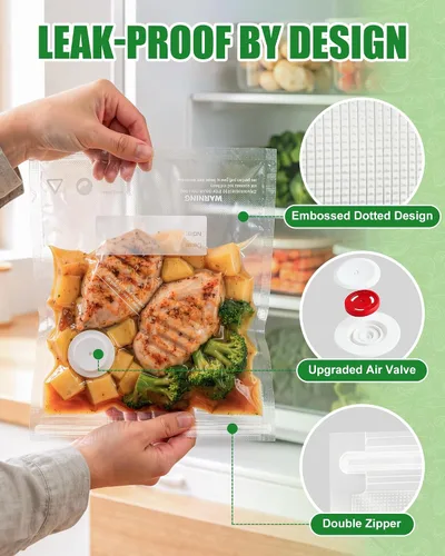 Vista 5 de RIWUSI 30 bolsas selladoras al vacío reutilizables para alimentos con válvula de aire y 10 clips de sellado, pequeñas (8.2 x 8.7 pulgadas), bolsas