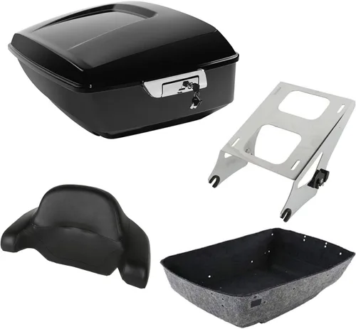 Vista 15 de Respaldo de Maletero de Equipaje King Tour Negro Brillante con Placa de Rack de Montaje Compatible con Harley Modelos Touring 2014-2025 Road Glide
