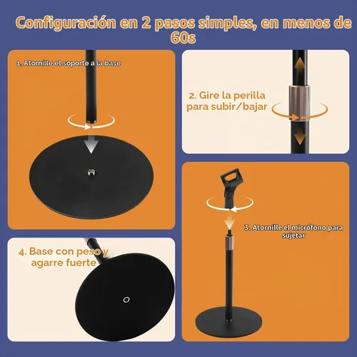 Vista 7 de BILIONE Soporte de micrófono de escritorio para grabación de podcasts, soporte de micrófono ajustable de altura de 9-16.5 pulgadas para escritorio