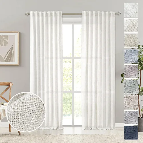 Vista 29 de Cortinas de Lino Natural Color Crema de 84 Pulgadas de Largo para Sala de Estar, Juego de 2 Paneles de Lino Texturizado con Trabillas Traseras