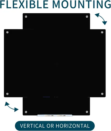 Vista 7 de Pizarra blanca magnética de vidrio negro, pizarra de borrado en seco de vidrio negro de 4 x 3 pies, pizarra blanca de vidrio templado sin marco