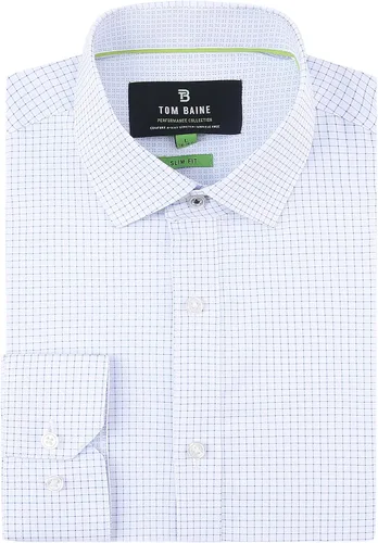 Vista 17 de Tom Baine Camisa de hombre ajustada de manga larga de alto rendimiento geométrica casual con botones