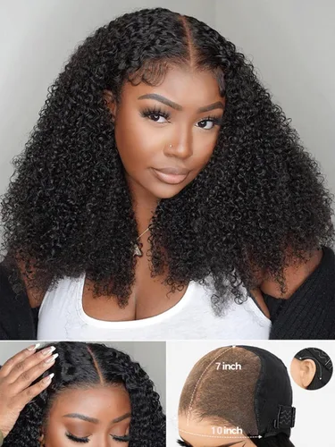 Vista 3 de Lealife Pelucas de cabello humano rizado sin pegamento, prearrancadas, 10X7 precortadas con encaje HD, pelucas rizado crespo para usar y llevar