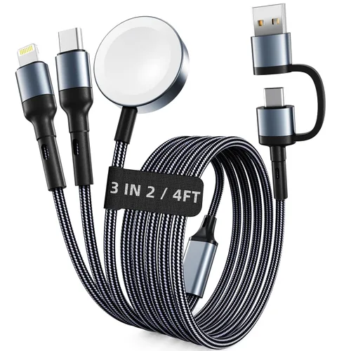 Vista 26 de Esenciales de viaje para Apple Watch, esenciales para acampar en cruceros, cable de carga múltiple, puertos de carga 3 en 2 para iWatch Series Negro