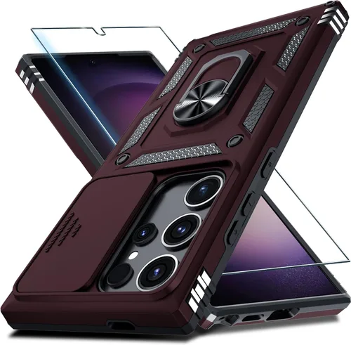 Vista 57 de Janmitta Compatible con Samsung Galaxy S24 FE Funda con Cubierta Deslizante Integrada para Lente de Cámara+Protector de Pantalla+Soporte de Anillo