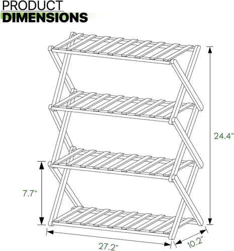 Vista 3 de Magshion Estante organizador de zapatos plegable de bambú de 4 niveles, 16 pares, estante de zapatos de pie, estante ajustable para almacenamiento