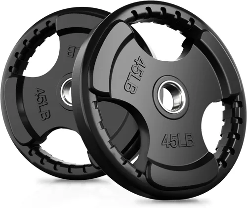 Vista 15 de RitFit Olympic Rubber Grip Weight Plates, 2-Inch Barbell Set Solid Iron Core, Rubber Coated, 2-Inch Olympic Bar Compatible, 3-Hole Grip, 2.5LB to