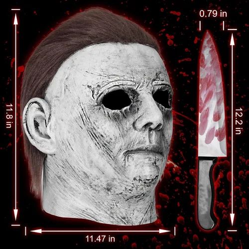 Vista 2 de COCOOO Michael Myers Máscaras y cuchillo de Halloween Horror Cosplay disfraz de látex