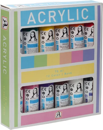 Vista 3 de Juego de pintura acrílica, 12 x 2.4 fl oz, colores impermeables no tóxicos, para niños, principiantes y artistas aficionados, funciona en lienzo