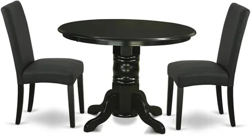 Vista 7 de East West Furniture SHDR5-LWH-07 - Juego de mesa y sillas de cocina de 5 piezas, incluye una mesa de comedor redonda con pedestal y 4 sillas