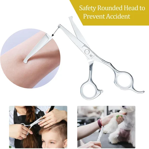 Vista 4 de Tijeras de corte de pelo para niños de 6.1 pulgadas, puntas redondeadas, tijeras profesionales de corte de pelo seguras para bebés, niños, mujeres