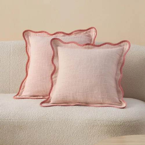 Vista 19 de Fundas de almohada festoneadas de doble puntada, 100% algodón, juego de 2 fundas de almohada decorativas bohemias de 18 x 18 pulgadas, hechas