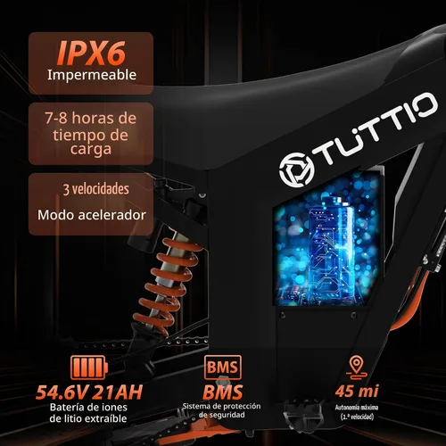 Vista 3 de Tuttio Soleil01 Bicicleta eléctrica de la suciedad 40MPH 200NM Off Road Ebike 54.6V 21AH Battery, 45Miles, 14"/12" Fat Tire Electric Mountain Bike