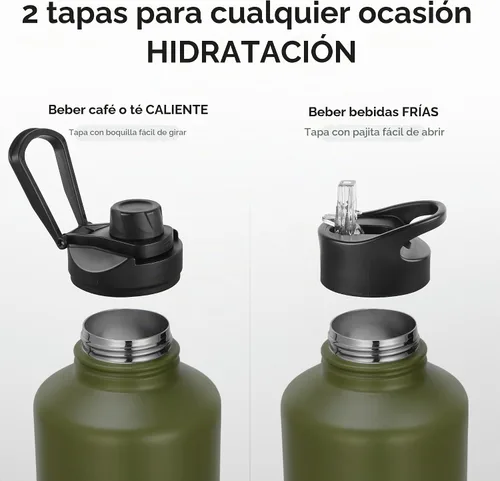 Vista 3 de Botella de agua aislada de 64 onzas con tapas de pajita y boquilla, jarra de agua de acero inoxidable de medio galón con mango de paracord, vacío