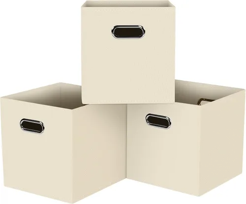 Vista 32 de Cubos de almacenamiento plegables negros, caja de almacenamiento de tela, cestas organizadoras con asas dobles para organizador del hogar (negro)