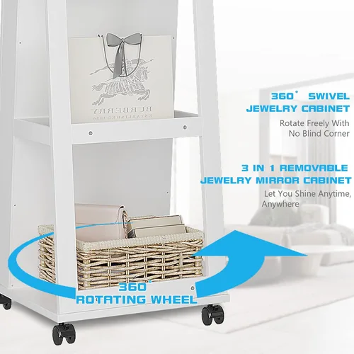 Vista 4 de OUTDOOR DOIT Organizador de joyas, armario de joyería, joyero de pie con espejo de cuerpo completo y armario de madera grande con cerradura