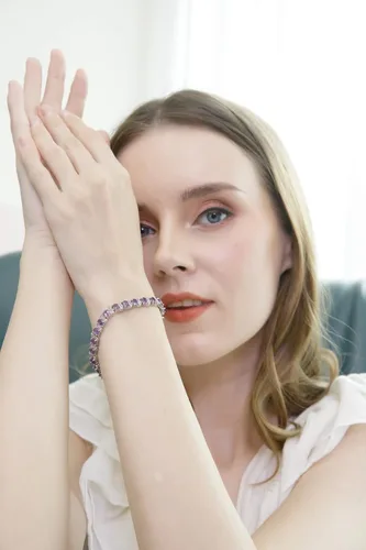 Vista 3 de B. BRILLIANT Pulsera de plata de ley genuina, creada o simulada con piedras preciosas ovaladas y S para mujer