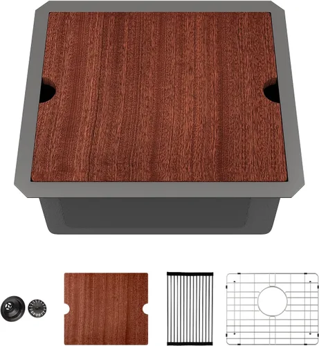 Vista 12 de Sarlai Fregadero de cocina empotrado de 30 pulgadas dorado - Fregadero de cocina de 76,2 cm x 45,7 cm con repisa para estación de trabajo de acero