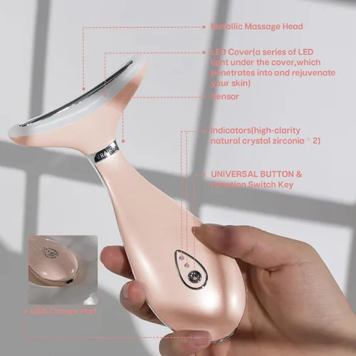 Vista 5 de VRAIKO Lily - Masajeador facial de cuello, masajeador de belleza para rejuvenecimiento de la piel, herramienta de spa facial 3 en 1, levantamiento
