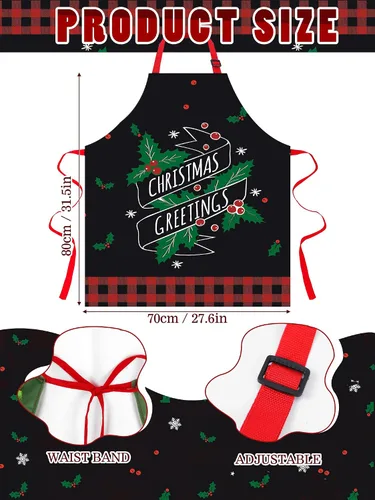 Vista 3 de 6 Pcs Christmas Aprons for Women Xmas Tree Aprons with Pockets Vintage Adjustable Baking Supplies for Adults