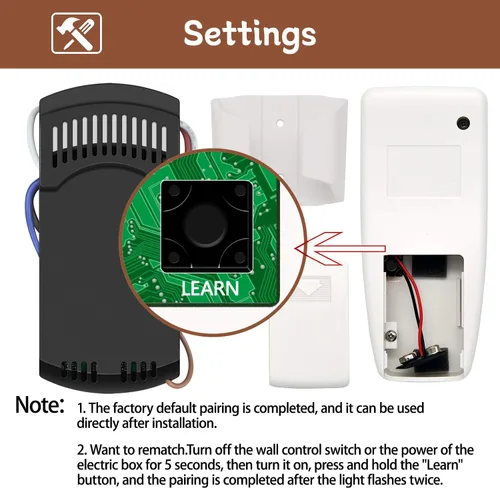 Vista 4 de Kit de control remoto universal para ventilador de techo, repuesto para Harbor Breeze, Hunter, Hampton Bay, Litex, 3 velocidades, control de luz