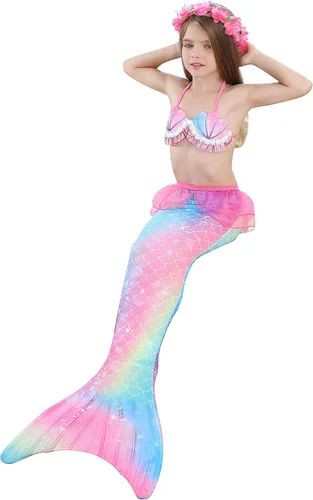 Vista 7 de Traje de baño de princesa con cola de sirena para nadar y niñas traje de baño para niñas