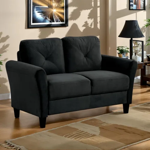 Vista 10 de Harper & Bright Designs Sofá individual tapizado de terciopelo con respaldo copetudo con botones, sillón moderno para sala de estar, color negro