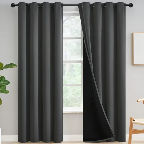 Vista 117 de Yakamok Cortinas negras, cortinas de ventana con aislamiento térmico y eficiencia energética para dormitorio, cortinas opacas completas y cortinas