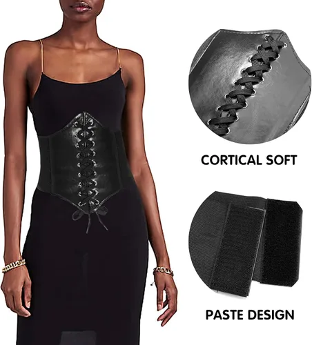 Vista 4 de Cinturón de cintura para mujer, con cordones, anchos de cuero, elástico atado, cintura de avispa, para vestido
