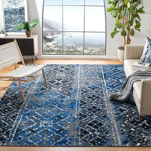Vista 22 de SAFAVIEH Alfombra de área 8x10 - Colección Adirondack - Grande - Negro y plateado, diseño marroquí bohemio, no suelta pelusa y fácil de limpiar