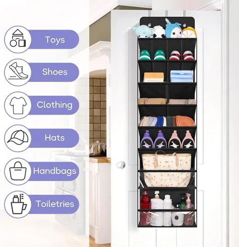 Vista 7 de MISSLO Organizador de zapatos transparente para colgar sobre la puerta, con bolsillos profundos y grandes, para armario, 20 pares de soportes