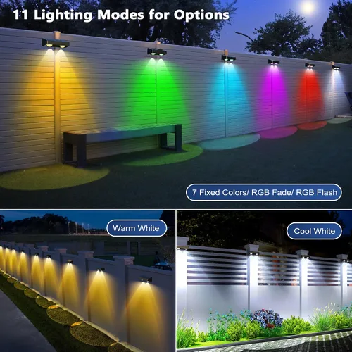 Vista 3 de Brizled Luces solares para valla al aire libre, paquete de 8 luces patrióticas para valla al aire libre, 9 colores y 11 modos RGBCW que cambian