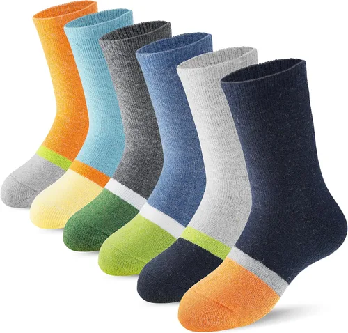 Vista 49 de ANTSANG Calcetines de Lana, Calcetines Térmicos Cálidos y Gruesos Tipo Crew Boot para Niños Pequeños, Niños y Niñas, 6 Pares