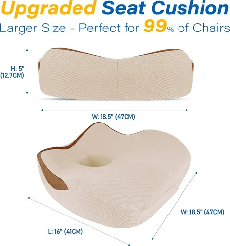 Vista 7 de Cojín de asiento de coche: cojín ergonómico de espuma viscoelástica para aliviar el dolor de ciática, almohada de asiento de conducción más grande