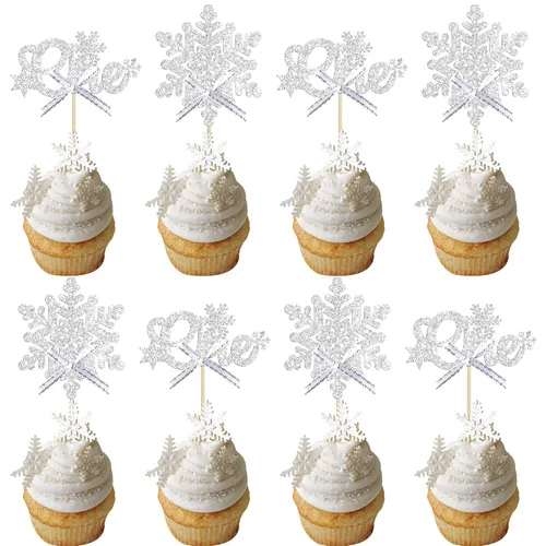Vista 18 de Gyufise 24 adornos de copos de nieve Oh Baby para cupcakes con purpurina azul, decoración de pastel de baby shower congelado para baby shower