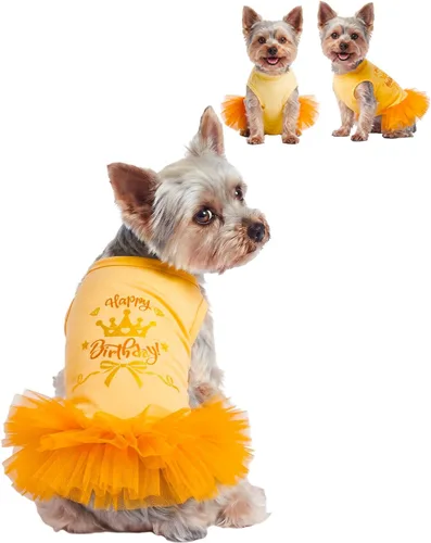 Vista 7 de CuteBone Vestido de cumpleaños para niña, ropa de princesa, disfraz de gato, ropa para perros pequeños, traje para mascotas, DD20XXS La princesa ha
