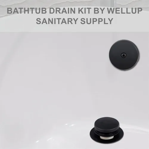 Vista 2 de Wellup Kit de conversión de drenaje de bañera con punta negra, kit de recambio de drenaje de baño con placa frontal de desbordamiento de un solo